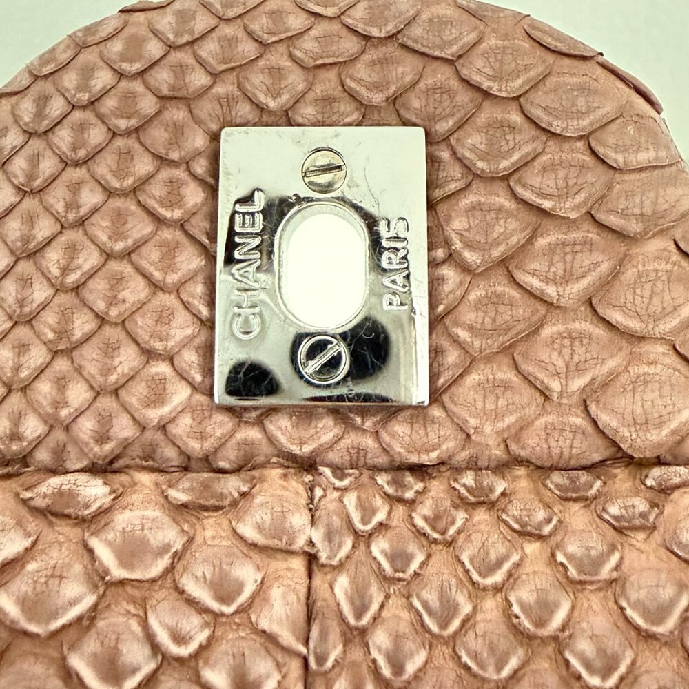 AUTHENTIC CHANEL 11A EXOTIC PYTHON JUMBO CLASSIC DOUBLE FLAP BAG BROWN - Picture 6 of 13